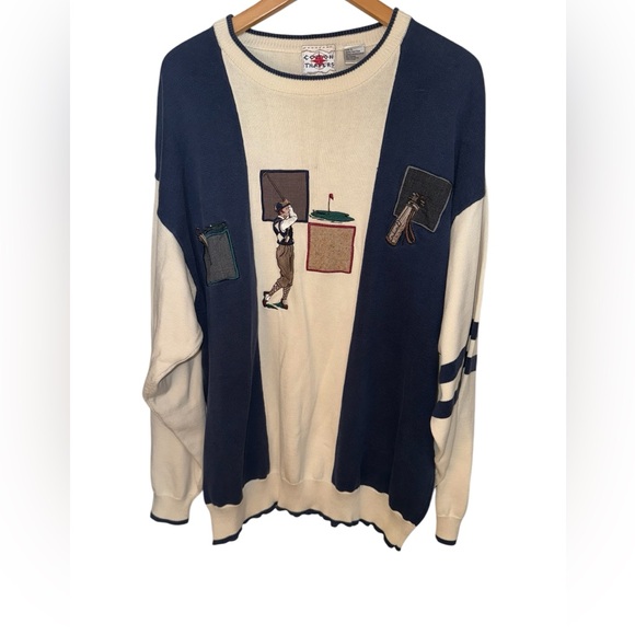 Vintage Golf Sweater with Colorful Design colorblock Y2K 90s 1990s sz Large